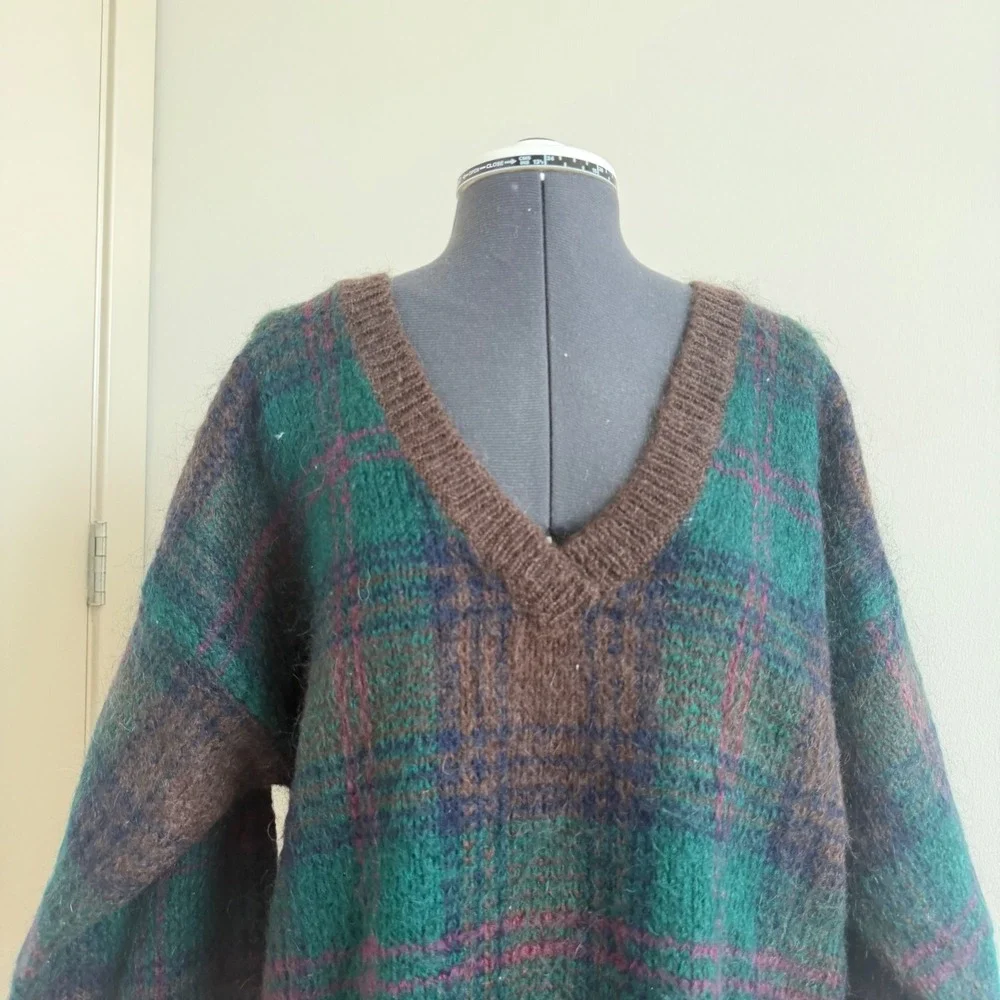 Vintage 90s Paul Harris Mohair Plaid‎ Sweater Size Medium
